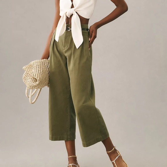 Maeve Remi Wide-Leg Crop Chino Pants. Size 0 green olive army - Picture 4 of 4